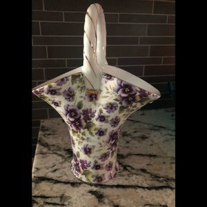Baum bros Formalities Pansy Chintz Basket/Vase Fine Porcelain